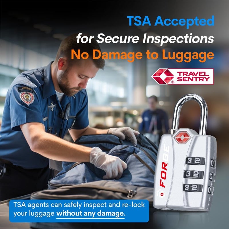 Forge TSA Luggage Combination Lock - Open Alert Indicator, Easy Read Dials, Alloy Body- Ideal for Travel, Lockers, Bags (Silver) - Image 2